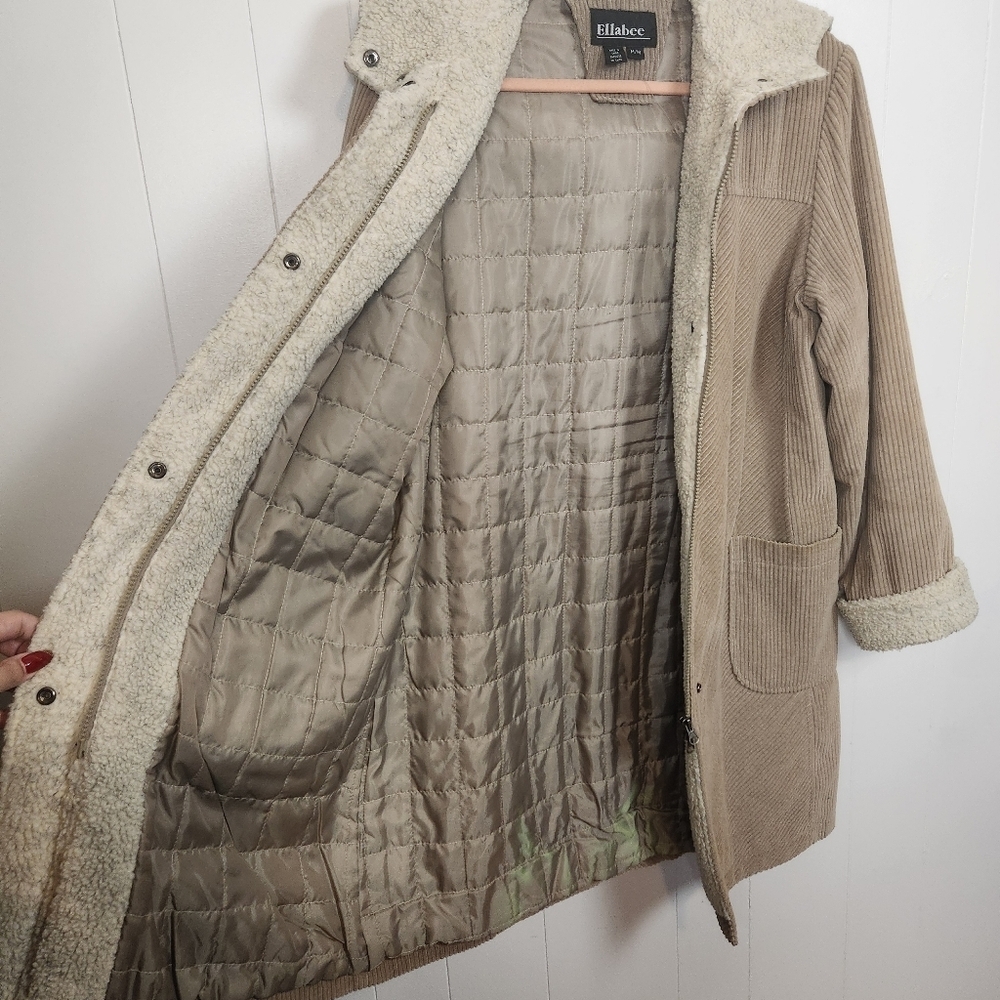 Vintage Brown Corduroy Sherpa Trim Winter Jacket Coat 90s Y2K Womens Size Medium - Picture 10 of 14